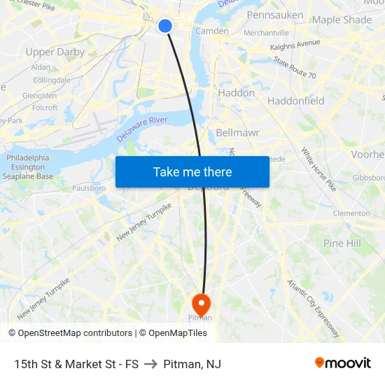 15th St & Market St - FS to Pitman, NJ map