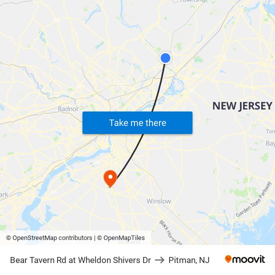 Bear Tavern Rd at Wheldon Shivers Dr to Pitman, NJ map