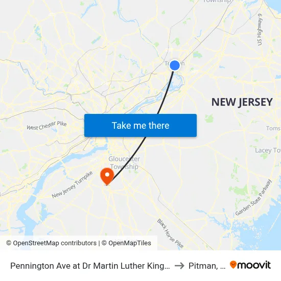 Pennington Ave at Dr Martin Luther King Jr Blvd to Pitman, NJ map
