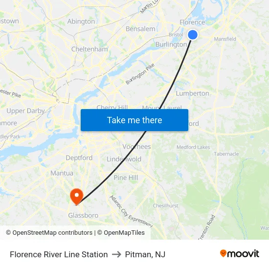 Florence River Line Station to Pitman, NJ map