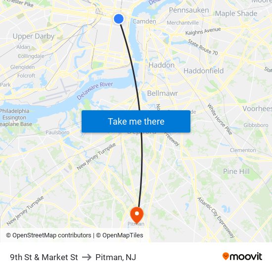 9th St & Market St to Pitman, NJ map
