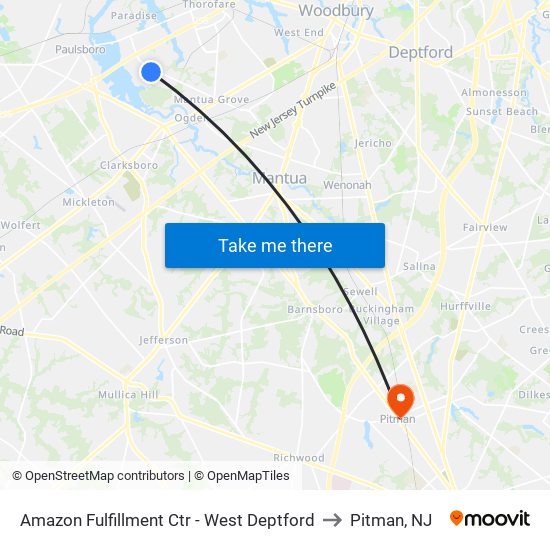 Amazon Fulfillment Ctr - West Deptford to Pitman, NJ map