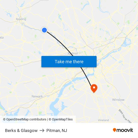 Berks & Glasgow to Pitman, NJ map