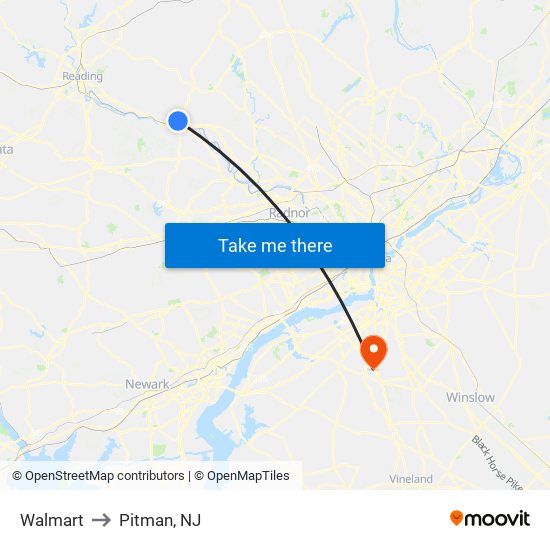 Walmart to Pitman, NJ map