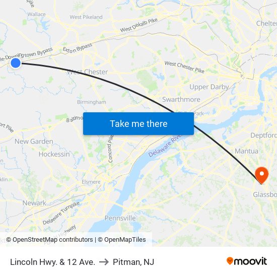 Lincoln Hwy. & 12 Ave. to Pitman, NJ map