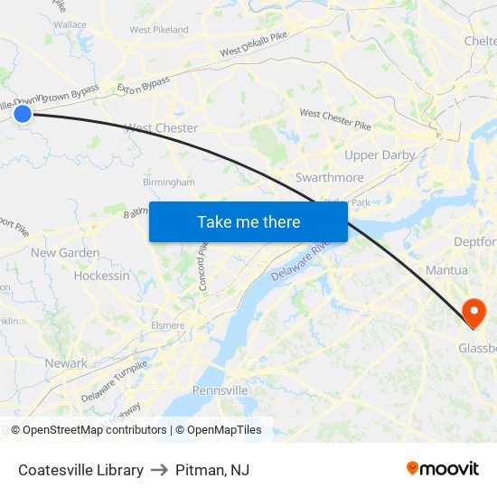 Coatesville Library to Pitman, NJ map