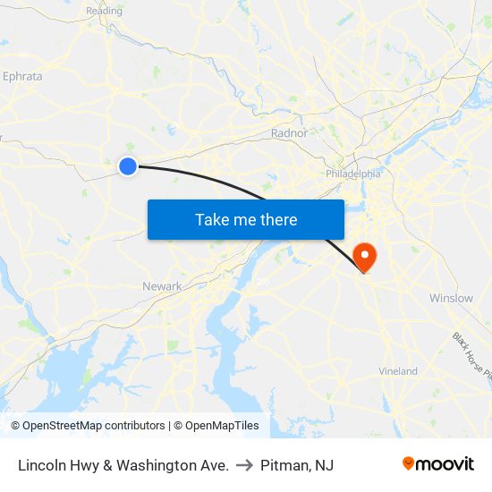 Lincoln Hwy & Washington Ave. to Pitman, NJ map