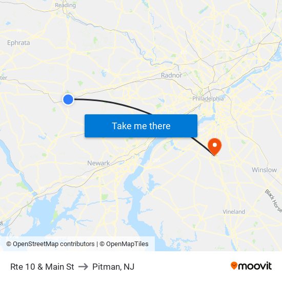 Rte 10 & Main St to Pitman, NJ map