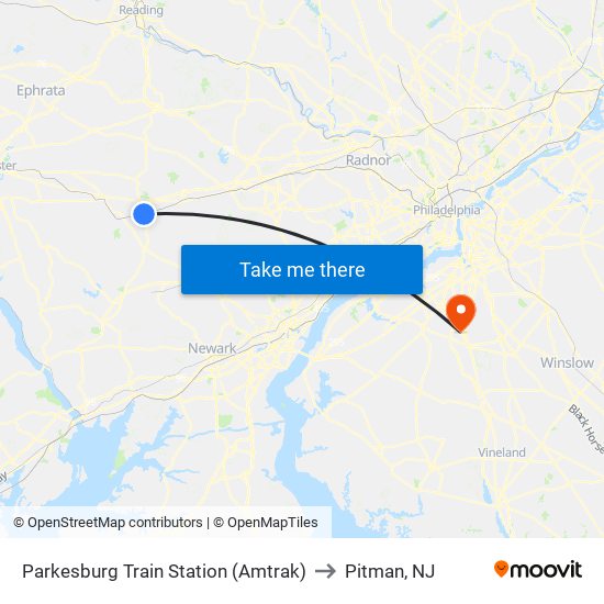 Parkesburg Train Station (Amtrak) to Pitman, NJ map