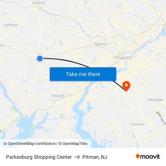 Parkesburg Shopping Center to Pitman, NJ map