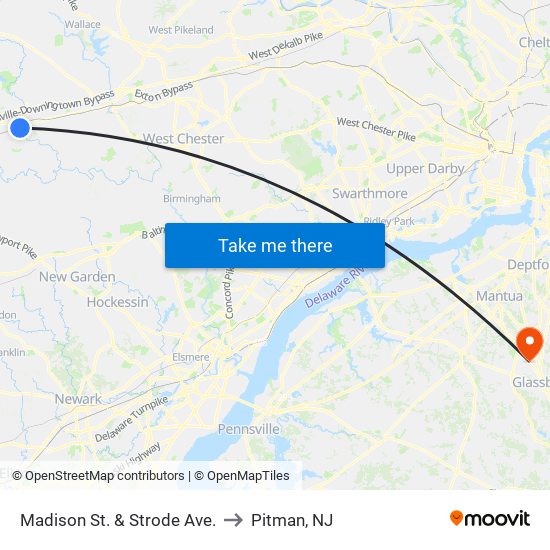 Madison St. & Strode Ave. to Pitman, NJ map