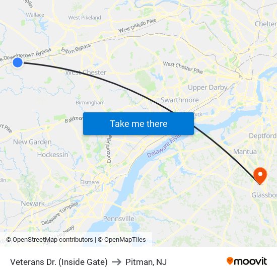 Veterans Dr. (Inside Gate) to Pitman, NJ map
