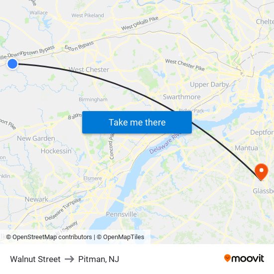 Walnut Street to Pitman, NJ map