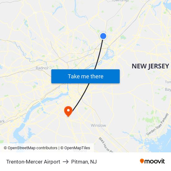 Trenton-Mercer Airport to Pitman, NJ map
