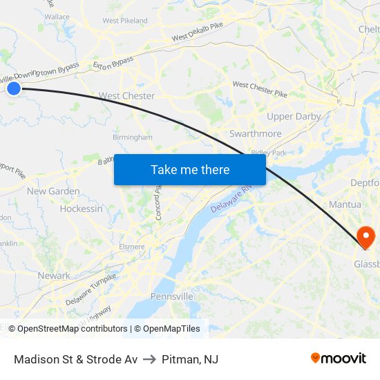 Madison St & Strode Av to Pitman, NJ map