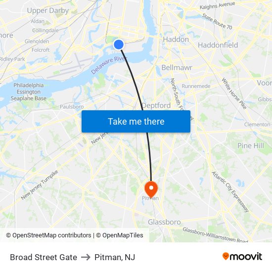 Broad Street Gate to Pitman, NJ map