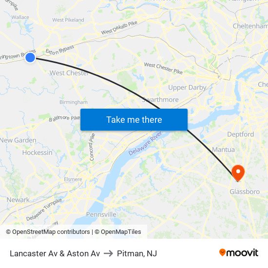 Lancaster Av & Aston Av to Pitman, NJ map
