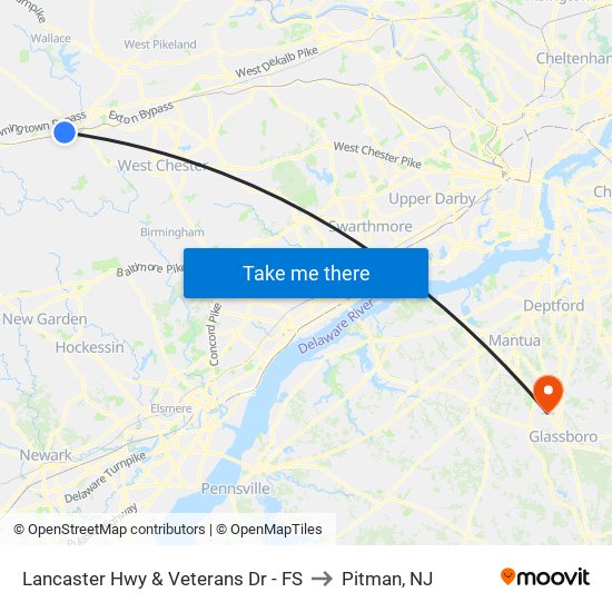Lancaster Hwy & Veterans Dr - FS to Pitman, NJ map