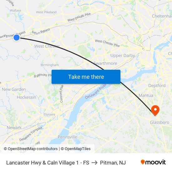 Lancaster Hwy & Caln Village 1 - FS to Pitman, NJ map