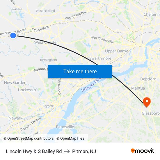 Lincoln Hwy & S Bailey Rd to Pitman, NJ map
