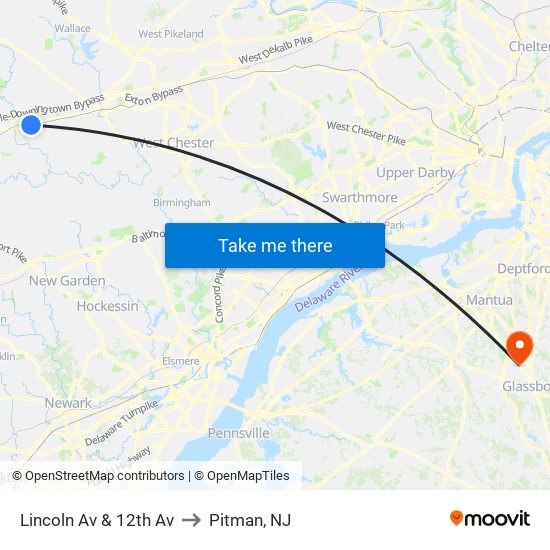 Lincoln Av & 12th Av to Pitman, NJ map