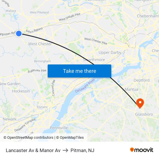 Lancaster Av & Manor Av to Pitman, NJ map