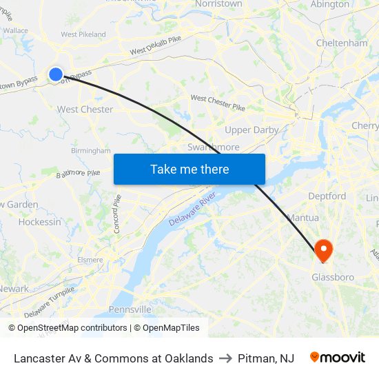 Lancaster Av & Commons at Oaklands to Pitman, NJ map