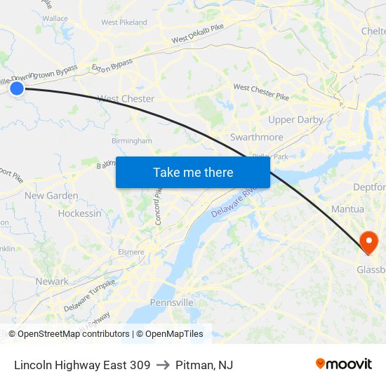 Lincoln Highway East 309 to Pitman, NJ map