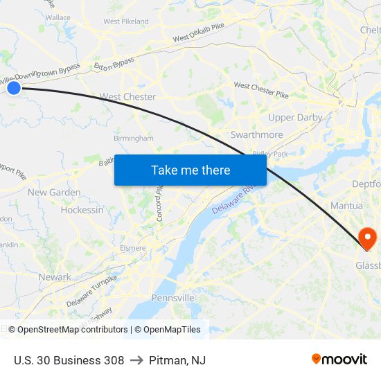 U.S. 30 Business 308 to Pitman, NJ map