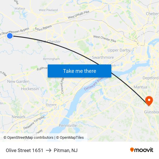 Olive Street 1651 to Pitman, NJ map