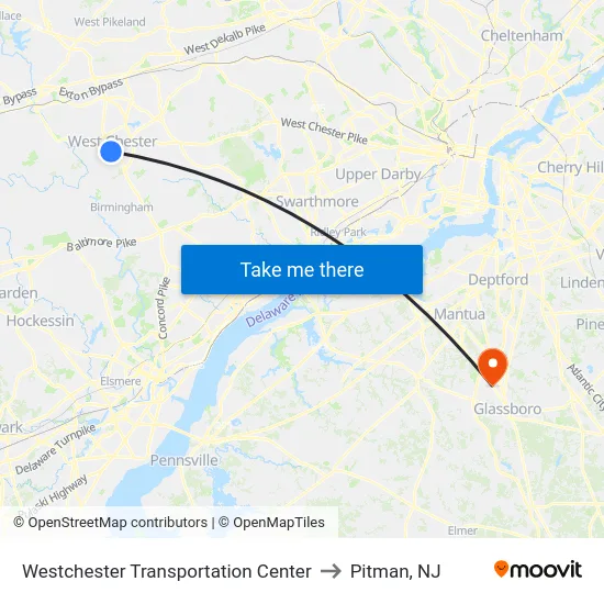 Westchester Transportation Center to Pitman, NJ map