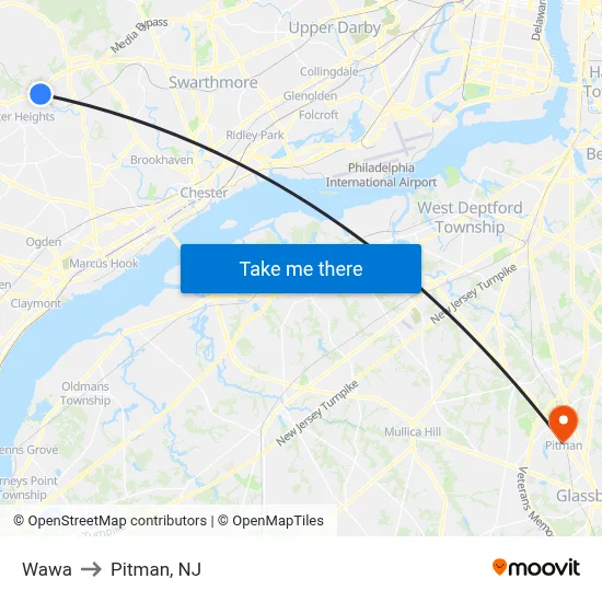 Wawa to Pitman, NJ map