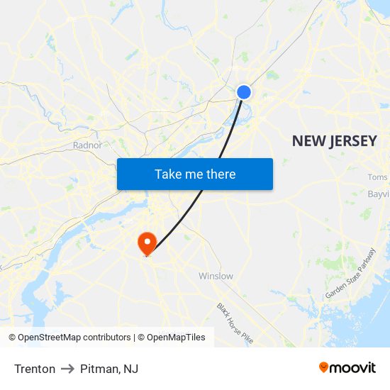 Trenton to Pitman, NJ map