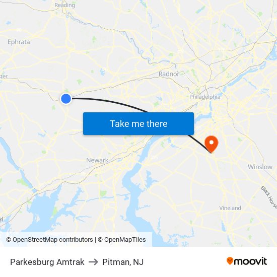Parkesburg Amtrak to Pitman, NJ map