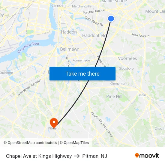 Chapel Ave at Kings Highway to Pitman, NJ map