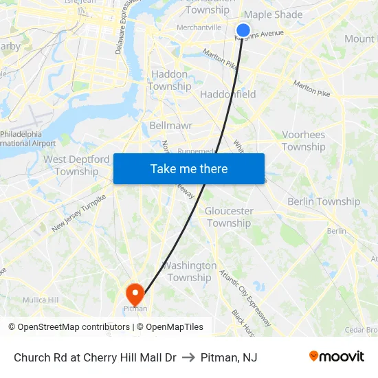 Church Rd at Cherry Hill Mall Dr to Pitman, NJ map