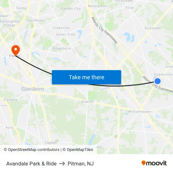 Avandale Park & Ride to Pitman, NJ map