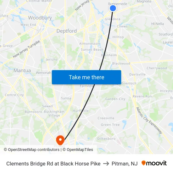 Clements Bridge Rd at Black Horse Pike to Pitman, NJ map