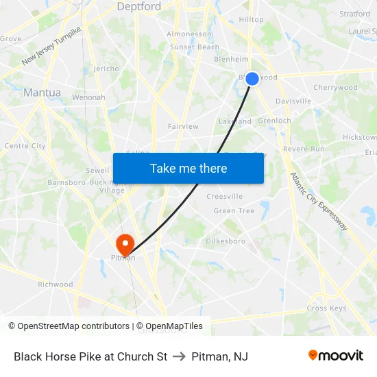 Black Horse Pike at Church St to Pitman, NJ map