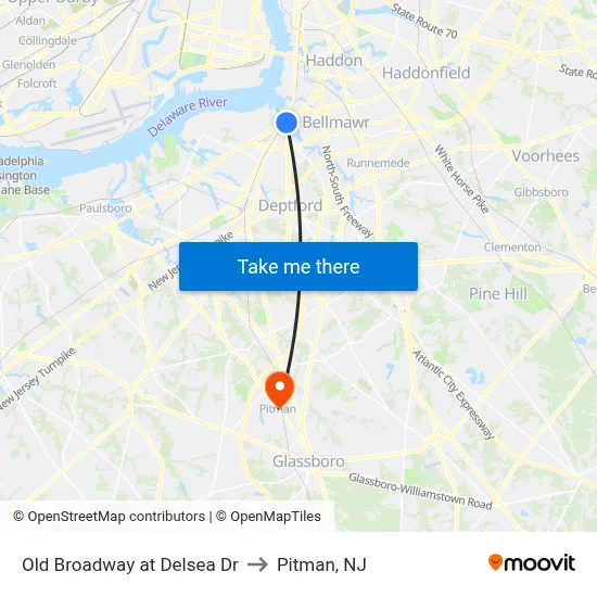 Old Broadway at Delsea Dr to Pitman, NJ map