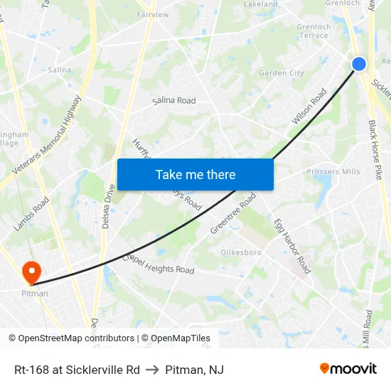 Rt-168 at Sicklerville Rd to Pitman, NJ map