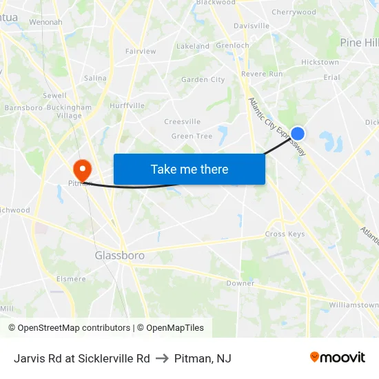 Jarvis Rd at Sicklerville Rd to Pitman, NJ map