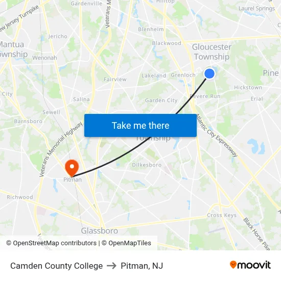 Camden County College to Pitman, NJ map