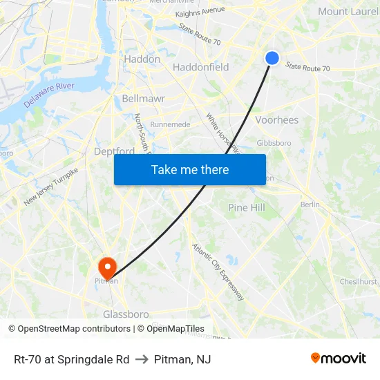 Rt-70 at Springdale Rd to Pitman, NJ map