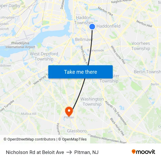 Nicholson Rd at Beloit Ave to Pitman, NJ map