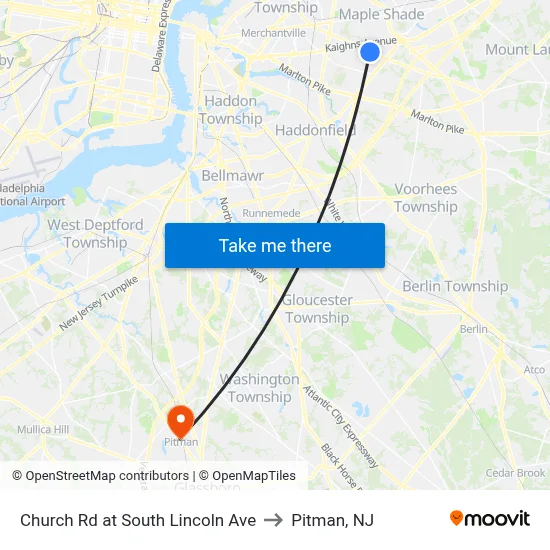 Church Rd at South Lincoln Ave to Pitman, NJ map