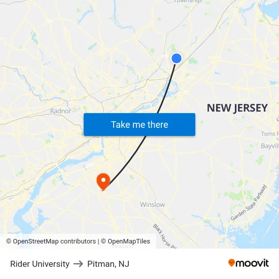 Rider University to Pitman, NJ map