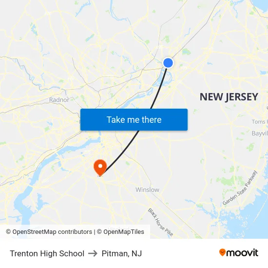 Trenton High School to Pitman, NJ map
