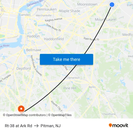 Rt-38 at Ark Rd to Pitman, NJ map
