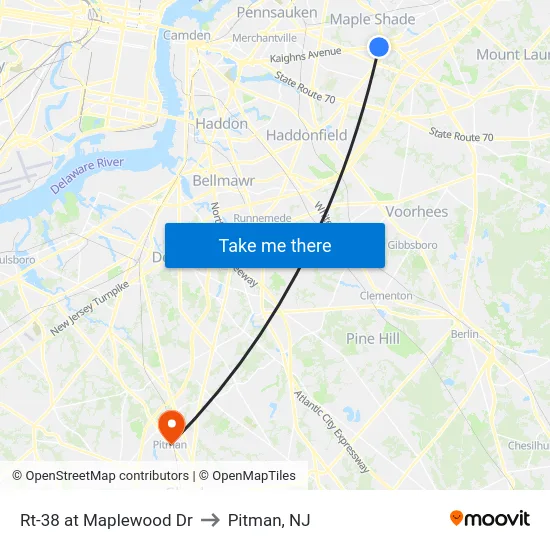 Rt-38 at Maplewood Dr to Pitman, NJ map